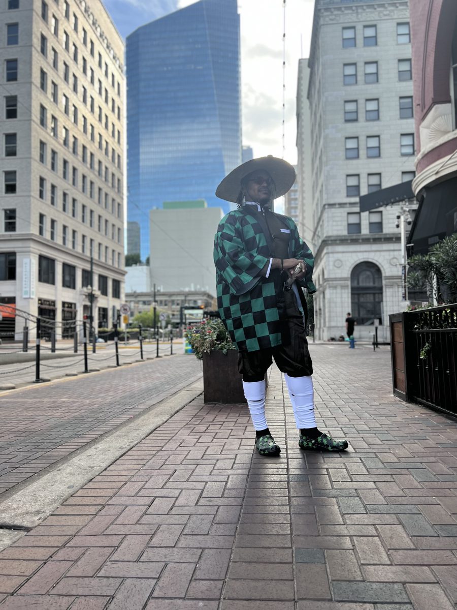 Demon Slayer cosplayer in downtown Houston